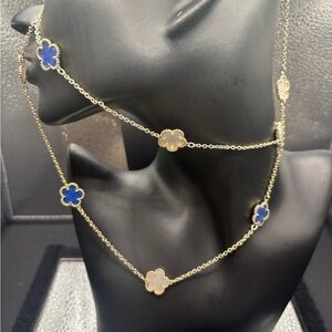 Elegant Gold and Blue Flower Necklace